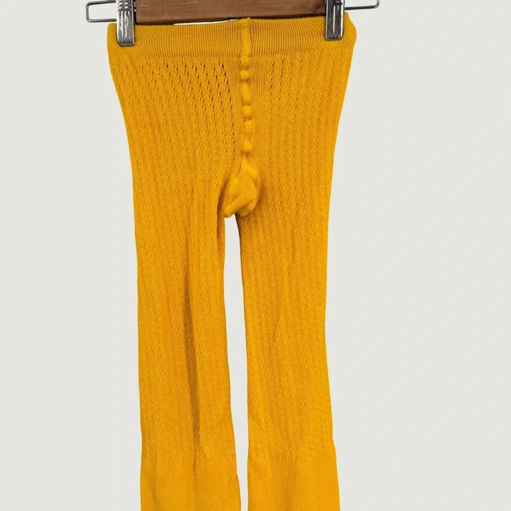 Gucci Pointelle Knit Footed Tights Mustard Yellow Stretch